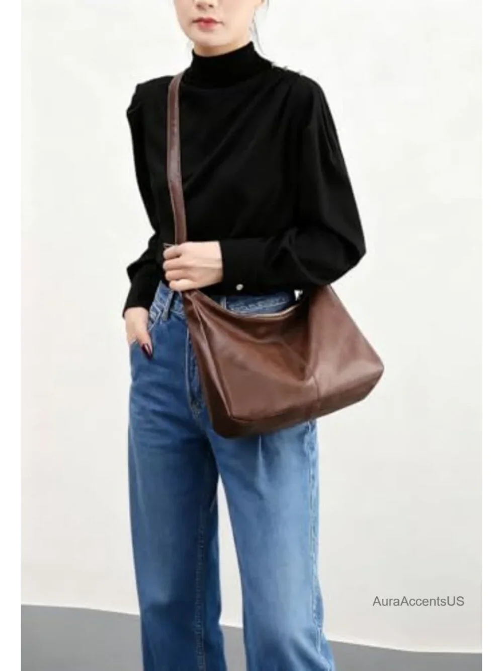 Vegan Leather Hobo Shoulder Bag Women's Slouchy Tote Crossbody Purse